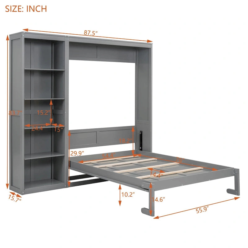 Full Size Murphy Bed Wall Bed with Shelves