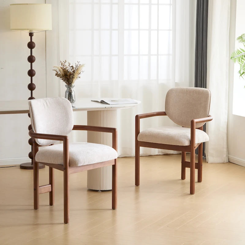 Modern Upholstered Rubberwood Arm Dining Chairs (Set of 2)