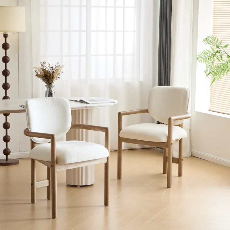 Modern Upholstered Rubberwood Arm Dining Chairs (Set of 2)