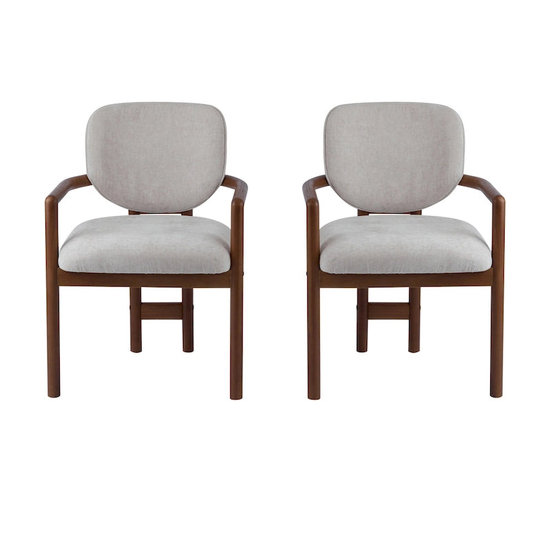 Modern Upholstered Rubberwood Arm Dining Chairs (Set of 2)