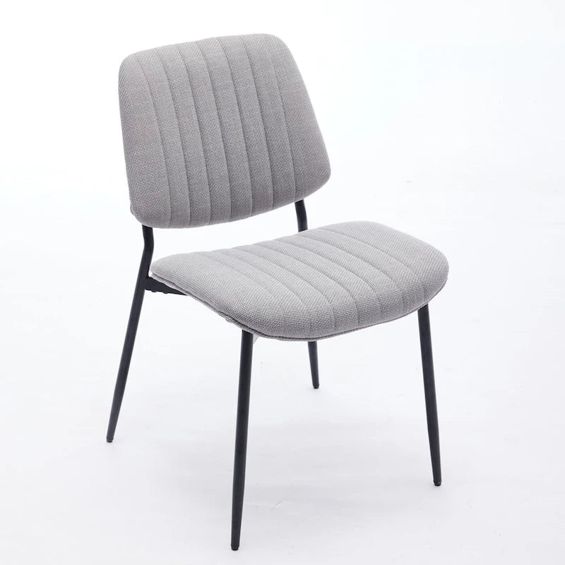 2 Piece Linen Dining Chair Set with Metal Legs, Curved Backrest Dining Room Chair Indoor Lounge Side Chair