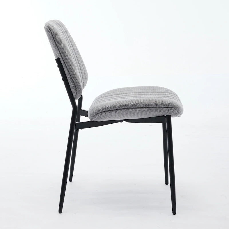 2 Piece Linen Dining Chair Set with Metal Legs, Curved Backrest Dining Room Chair Indoor Lounge Side Chair