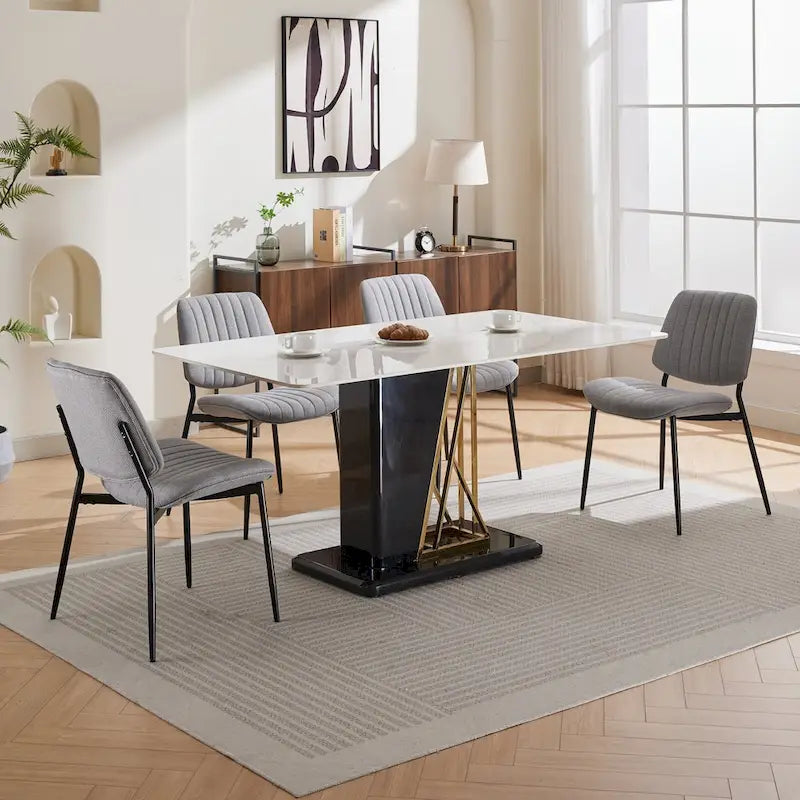 2 Piece Linen Dining Chair Set with Metal Legs, Curved Backrest Dining Room Chair Indoor Lounge Side Chair