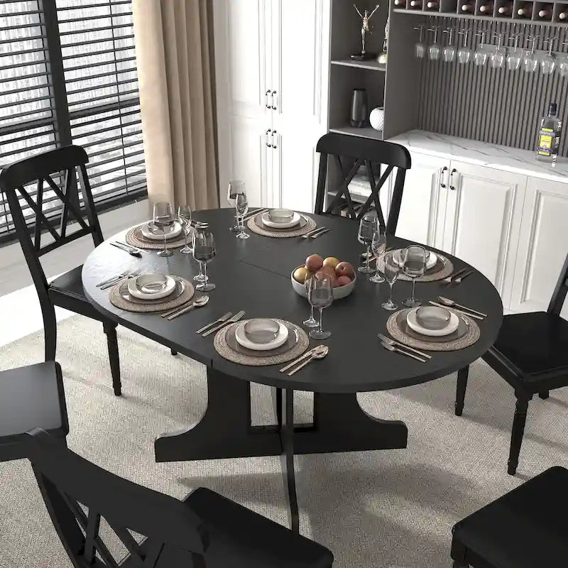 Modern Round Dining Table with Extendable Top and X Base