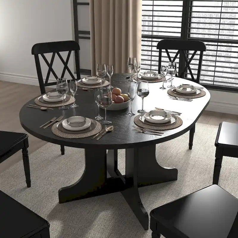 Modern Round Dining Table with Extendable Top and X Base