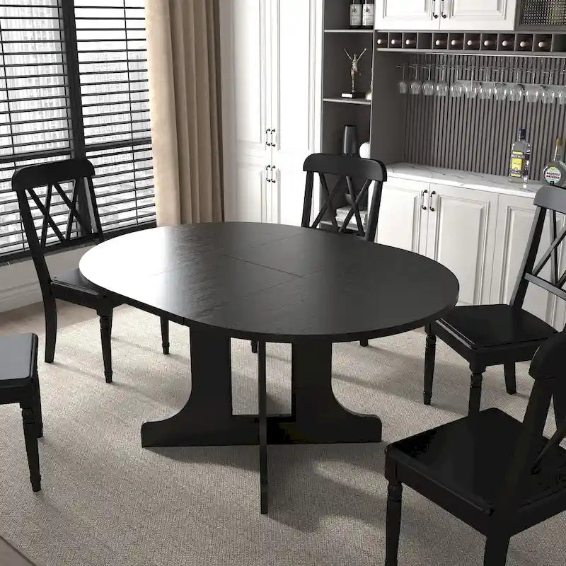 Modern Round Dining Table with Extendable Top and X Base