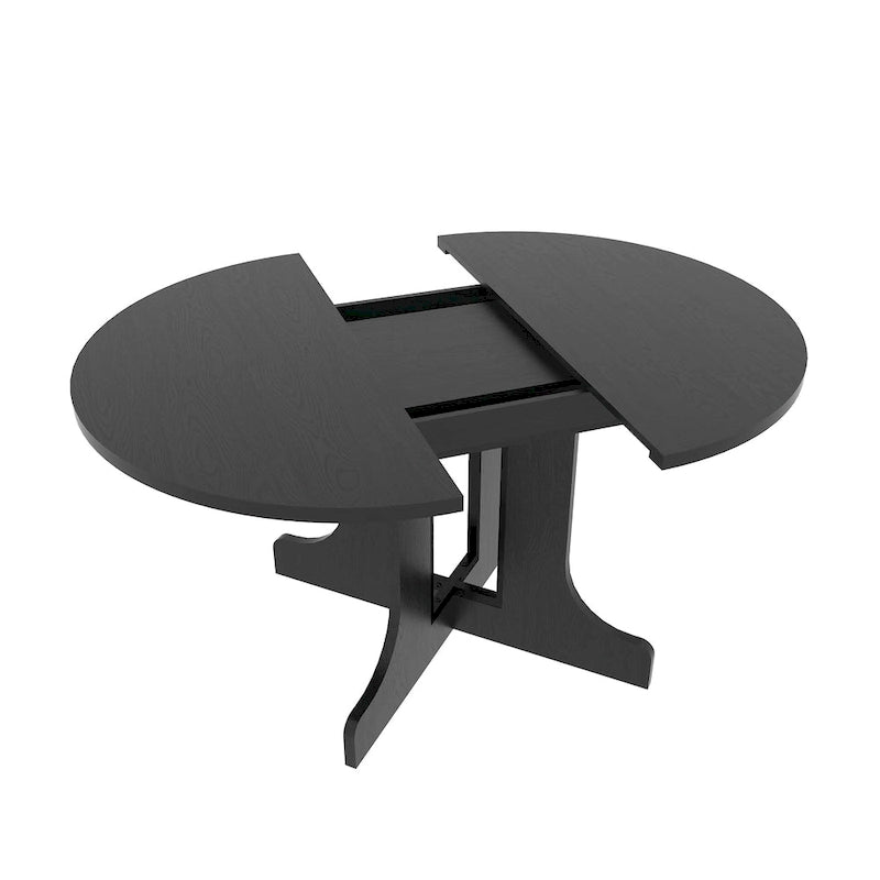 Modern Round Dining Table with Extendable Top and X Base