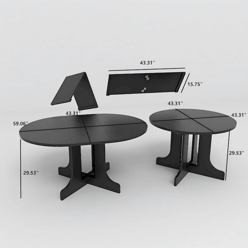 Modern Round Dining Table with Extendable Top and X Base