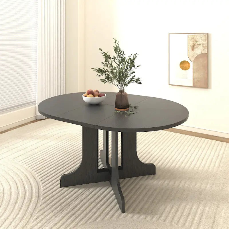 Modern Round Dining Table with Extendable Top and X Base