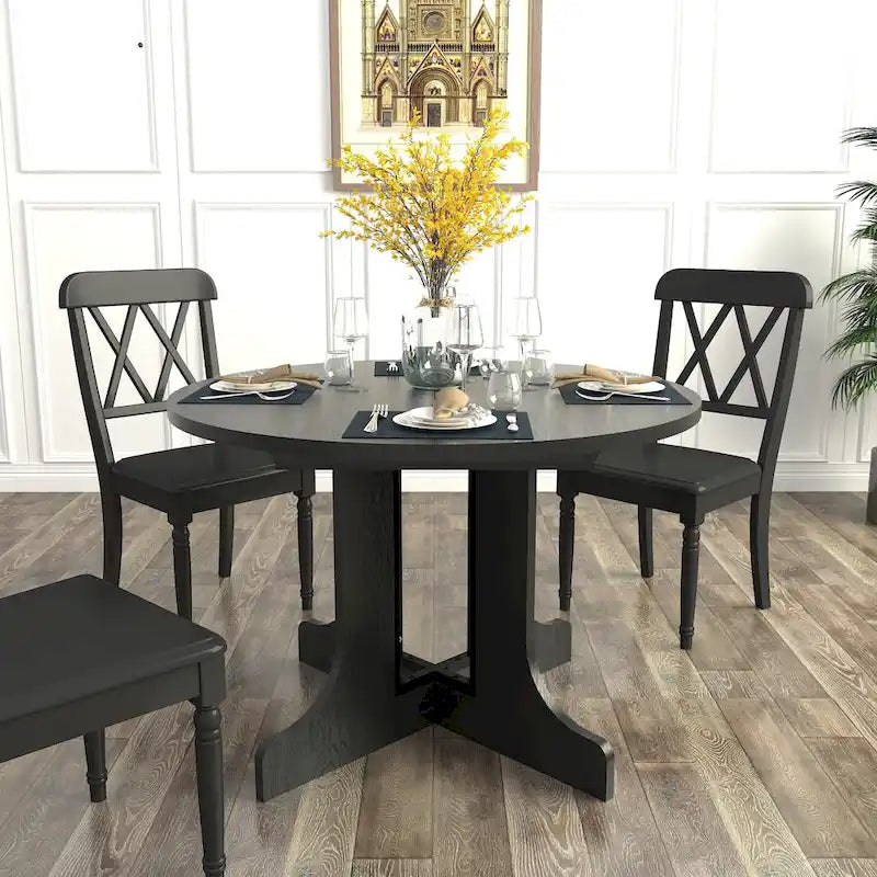 Modern Round Dining Table with Extendable Top and X Base