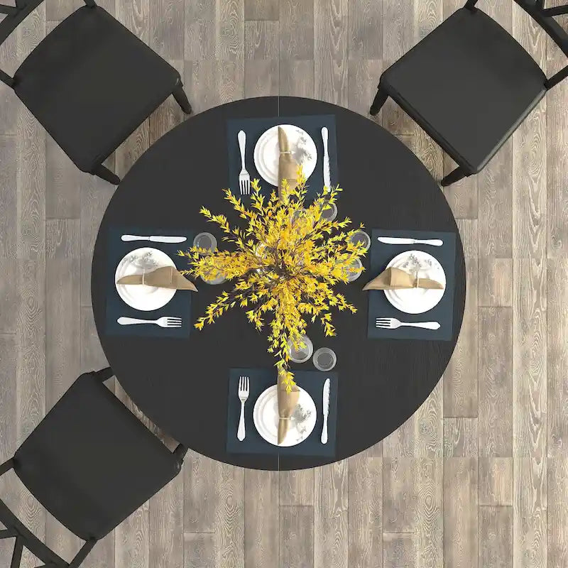 Modern Round Dining Table with Extendable Top and X Base
