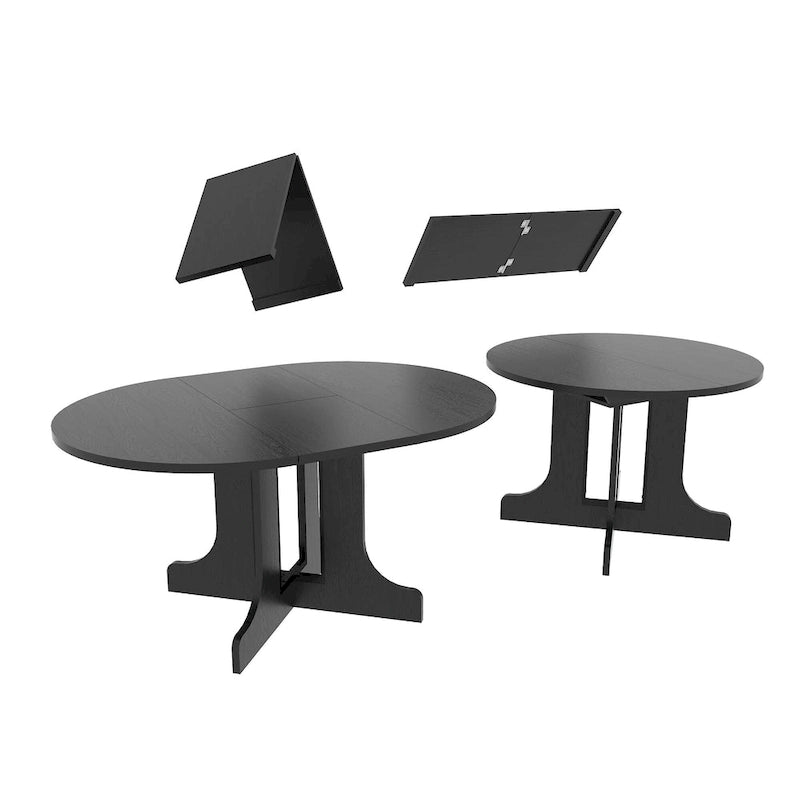 Modern Round Dining Table with Extendable Top and X Base