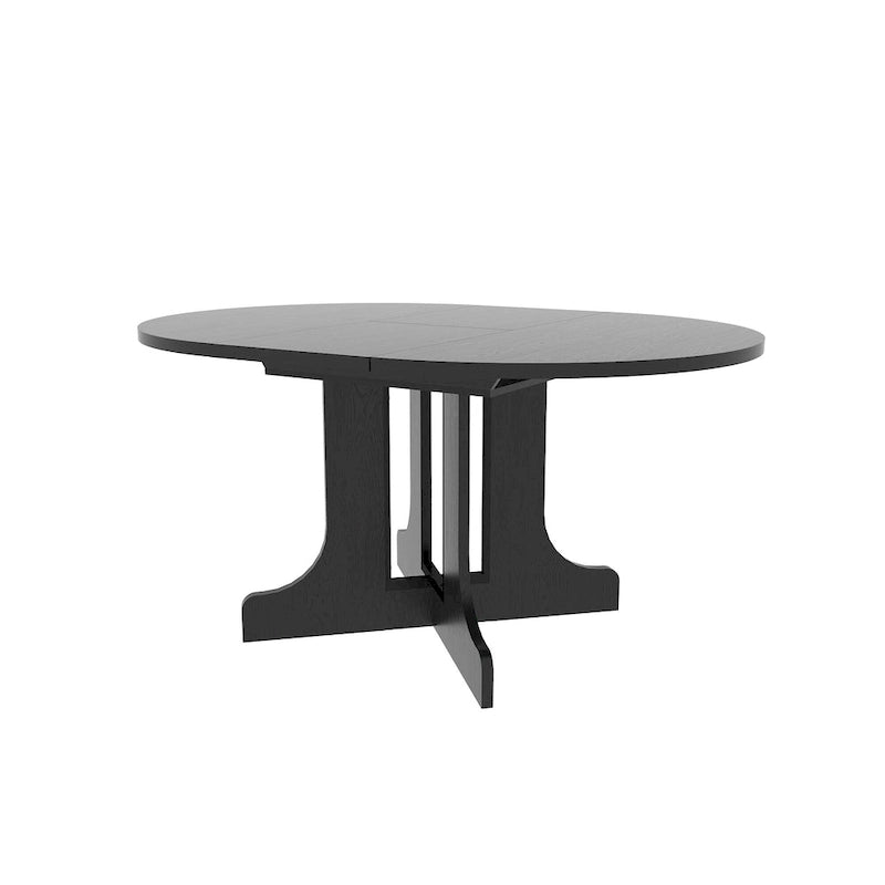 Modern Round Dining Table with Extendable Top and X Base