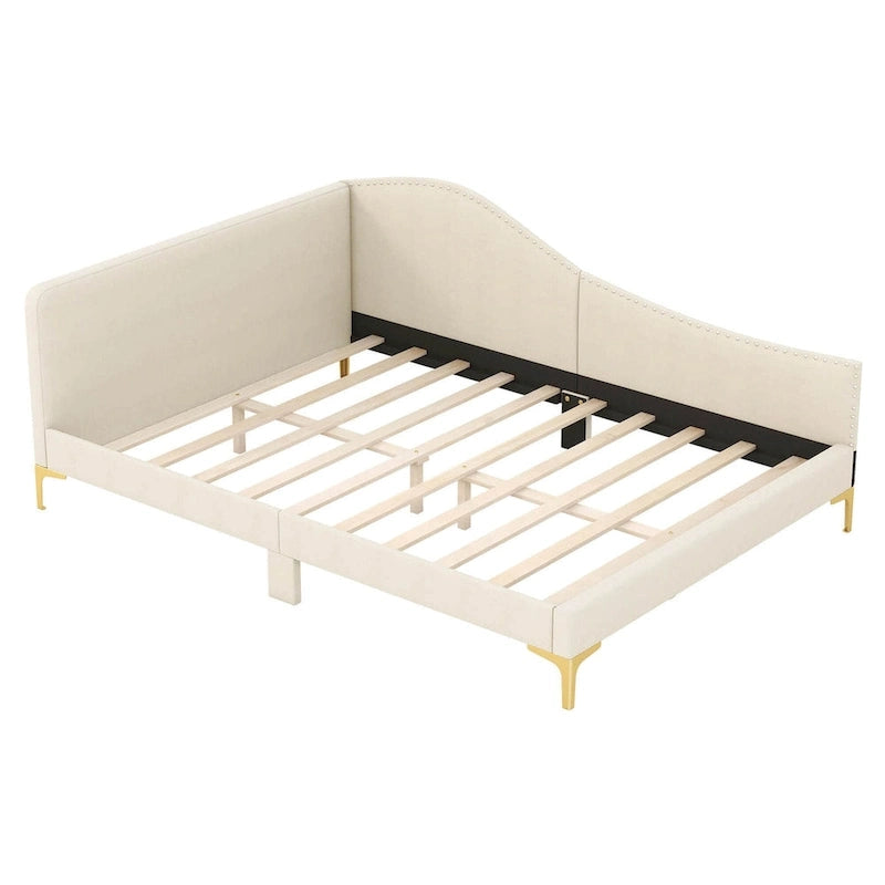 Twin/Full Size Upholstered Daybed Rivet-Tufted Platform Bed