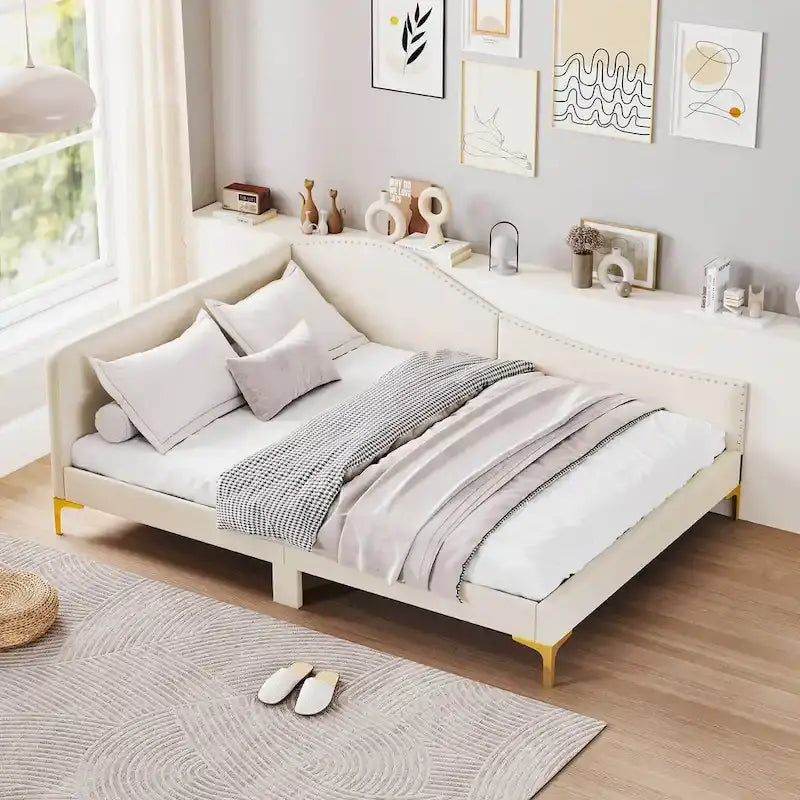 Twin/Full Size Upholstered Daybed Rivet-Tufted Platform Bed