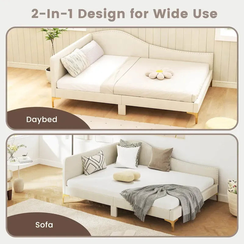 Twin/Full Size Upholstered Daybed Rivet-Tufted Platform Bed