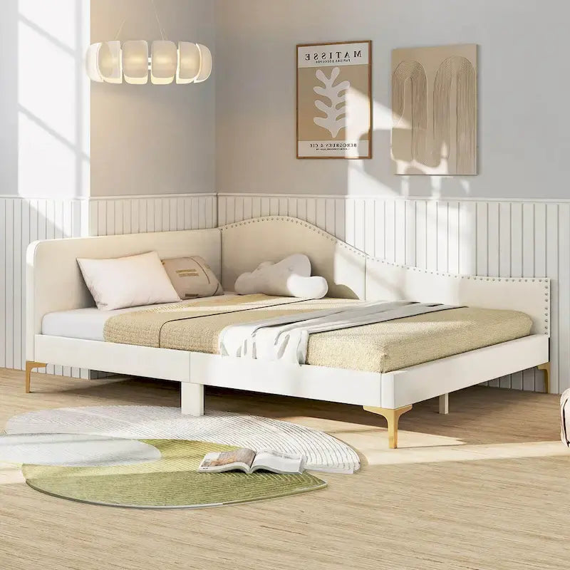 Twin/Full Size Upholstered Daybed Rivet-Tufted Platform Bed