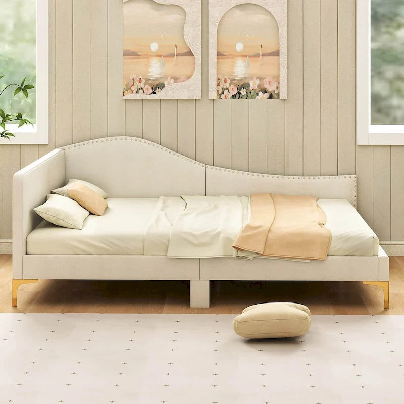 Twin/Full Size Upholstered Daybed Rivet-Tufted Platform Bed