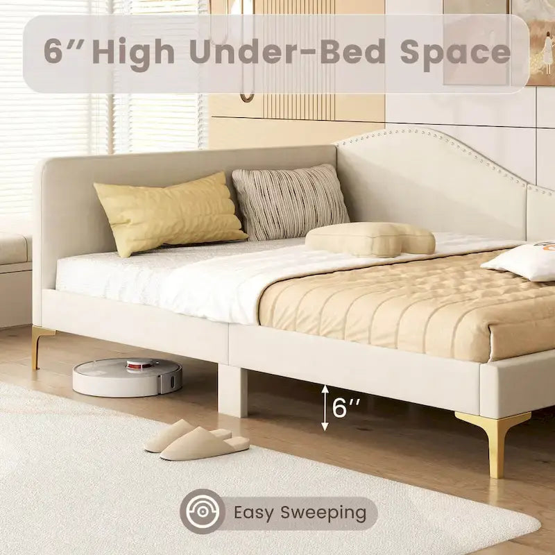 Twin/Full Size Upholstered Daybed Rivet-Tufted Platform Bed