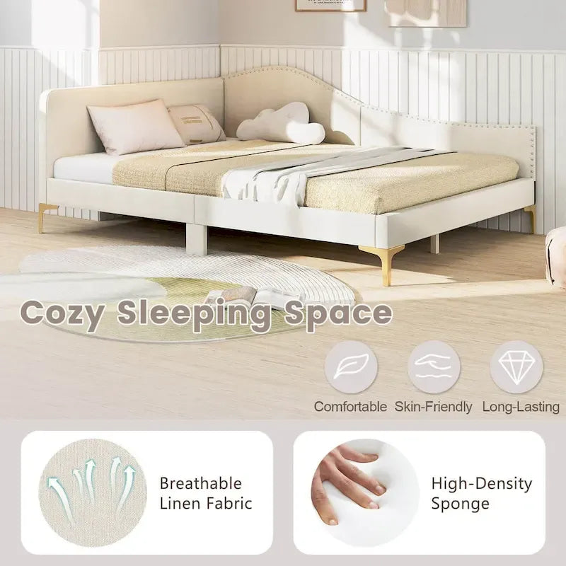 Twin/Full Size Upholstered Daybed Rivet-Tufted Platform Bed