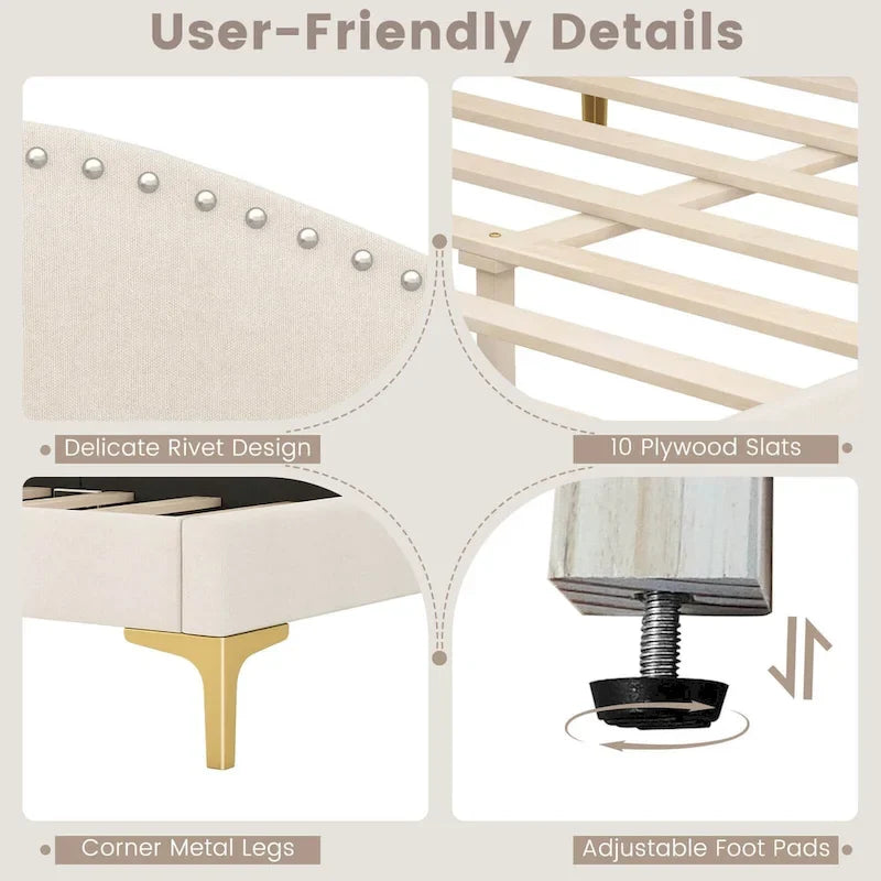 Twin/Full Size Upholstered Daybed Rivet-Tufted Platform Bed