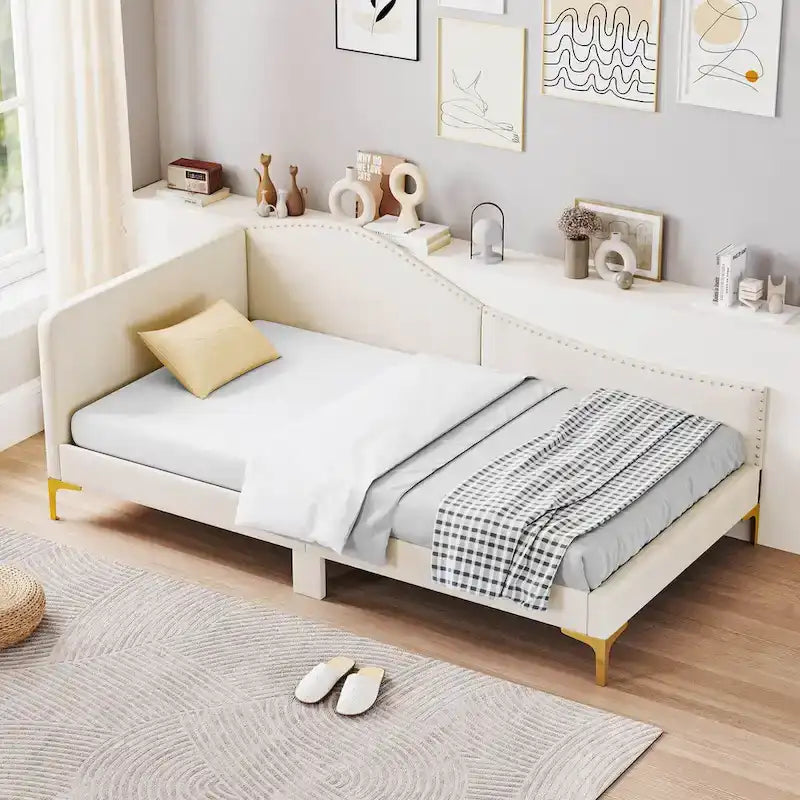 Twin/Full Size Upholstered Daybed Rivet-Tufted Platform Bed
