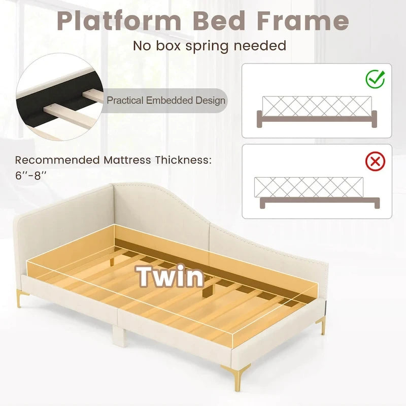 Twin/Full Size Upholstered Daybed Rivet-Tufted Platform Bed