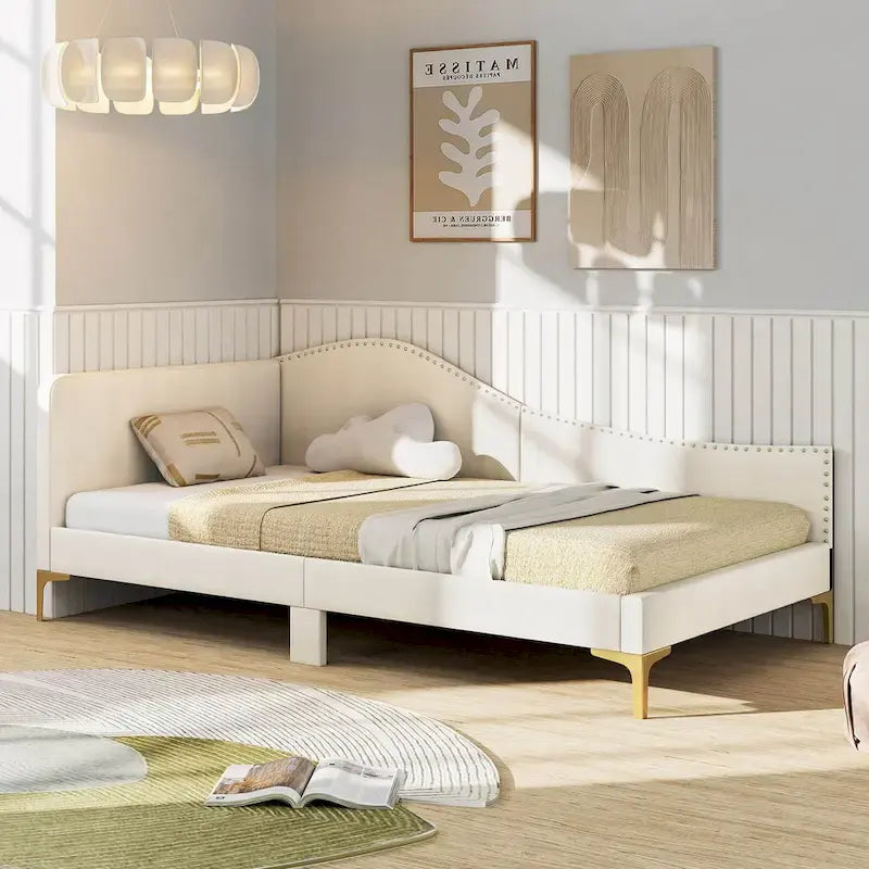 Twin/Full Size Upholstered Daybed Rivet-Tufted Platform Bed