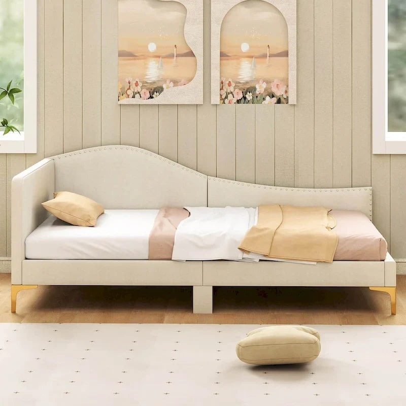 Twin/Full Size Upholstered Daybed Rivet-Tufted Platform Bed