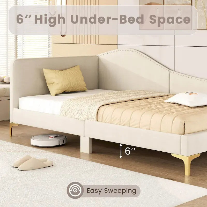 Twin/Full Size Upholstered Daybed Rivet-Tufted Platform Bed