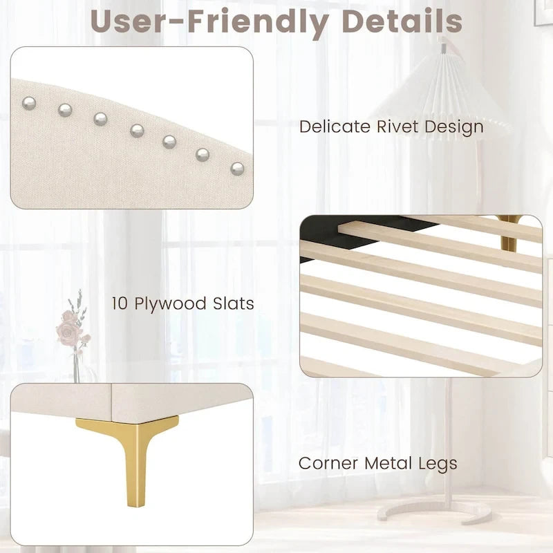 Twin/Full Size Upholstered Daybed Rivet-Tufted Platform Bed