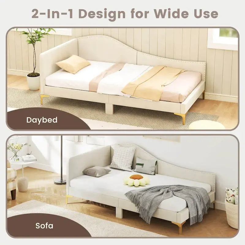 Twin/Full Size Upholstered Daybed Rivet-Tufted Platform Bed