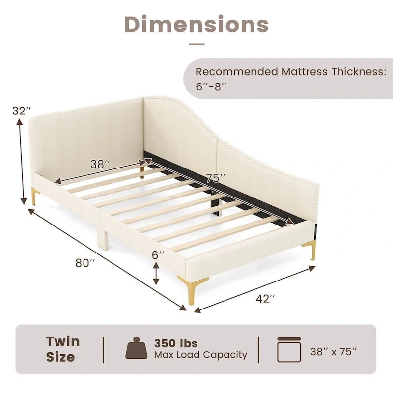 Twin/Full Size Upholstered Daybed Rivet-Tufted Platform Bed