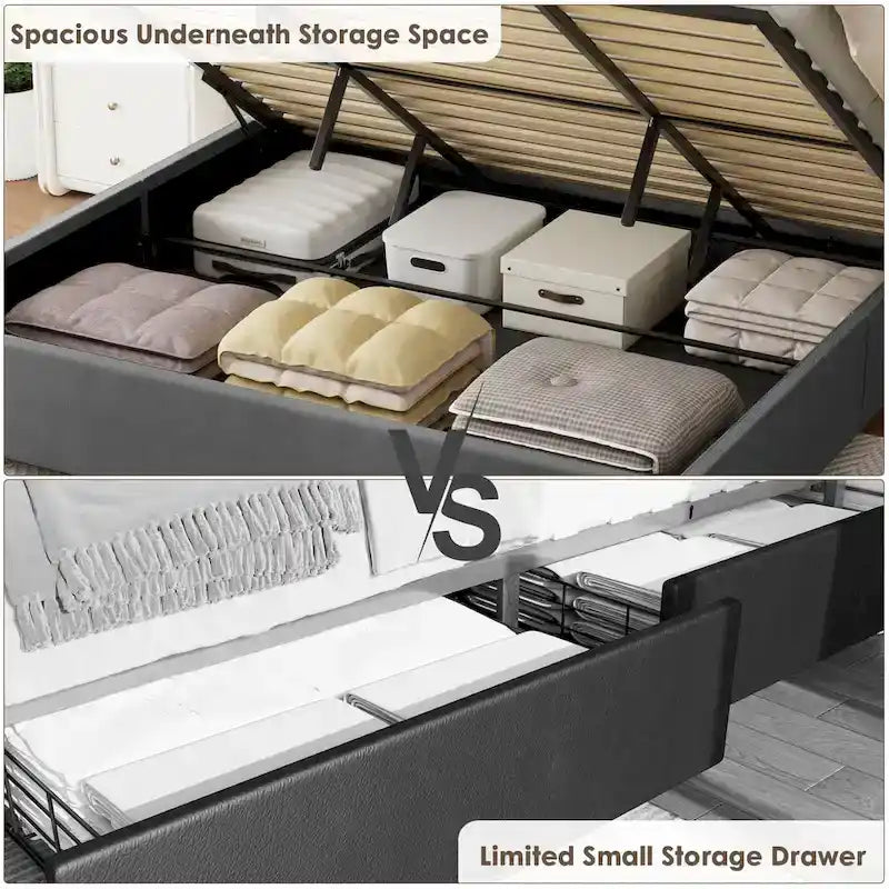Gray Full Size Modern Style Velvet Upholstered Platform Bed with Storage Space for Bedroom