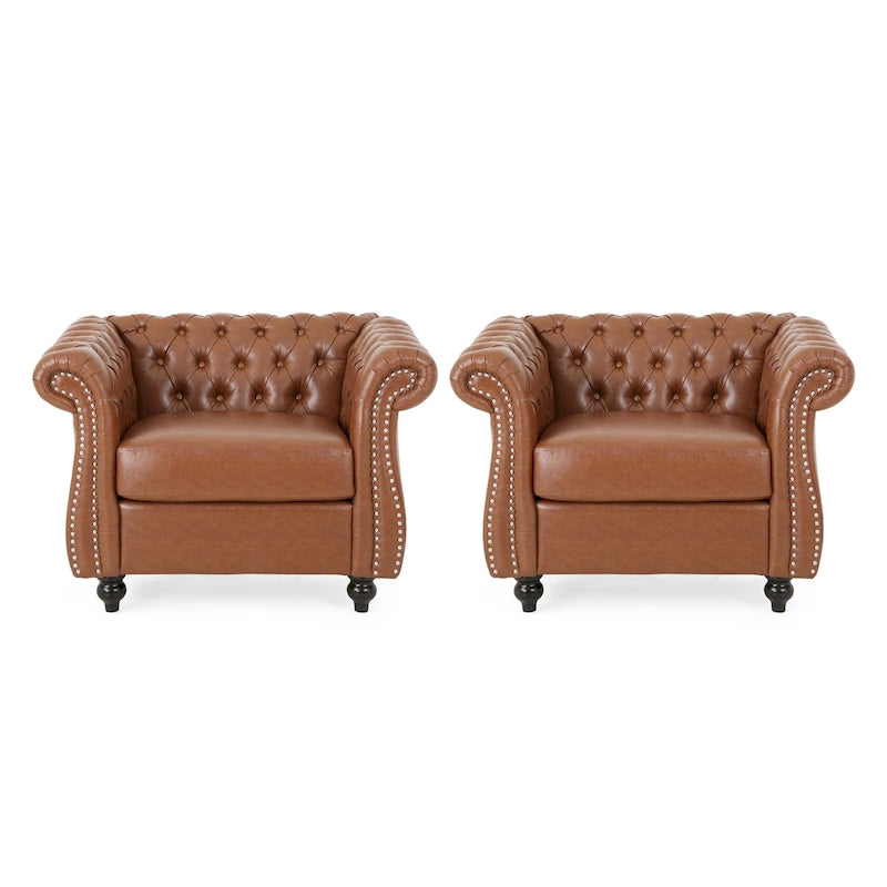 Traditional Chesterfield Club Chairs (Set of 2)
