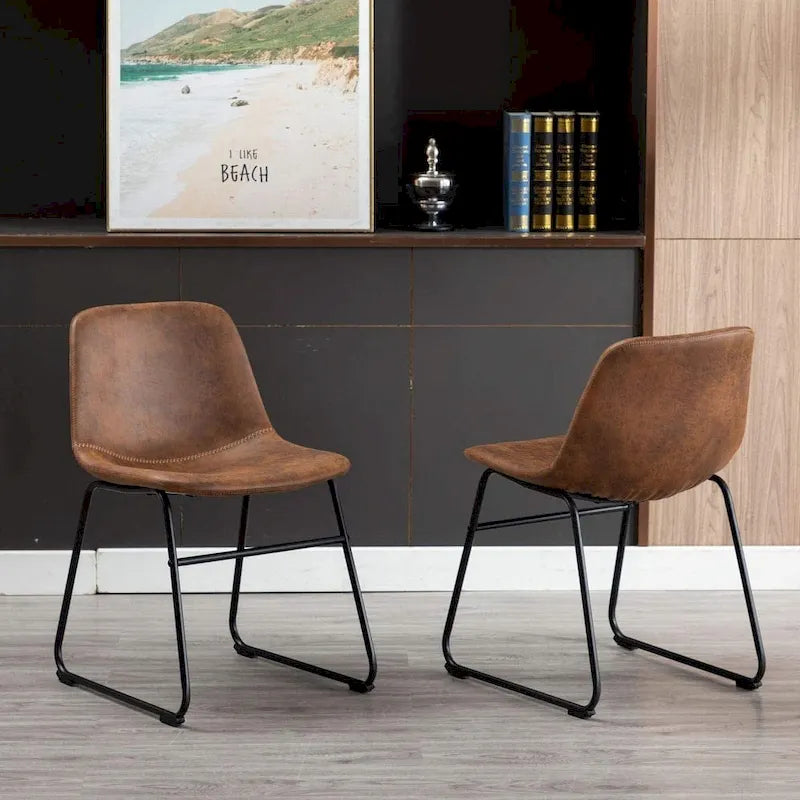 Set of 2 Synthetic Leather Upholstered Dining Chairs with Metal Frame