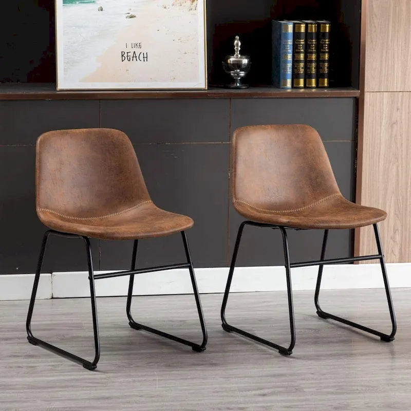 Set of 2 Synthetic Leather Upholstered Dining Chairs with Metal Frame