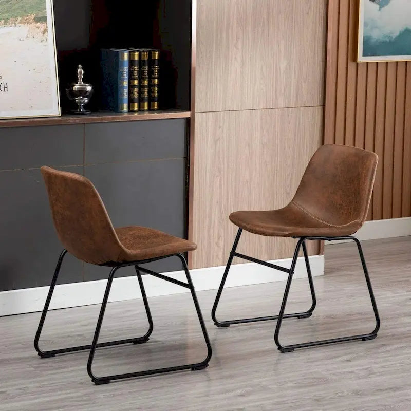 Set of 2 Synthetic Leather Upholstered Dining Chairs with Metal Frame