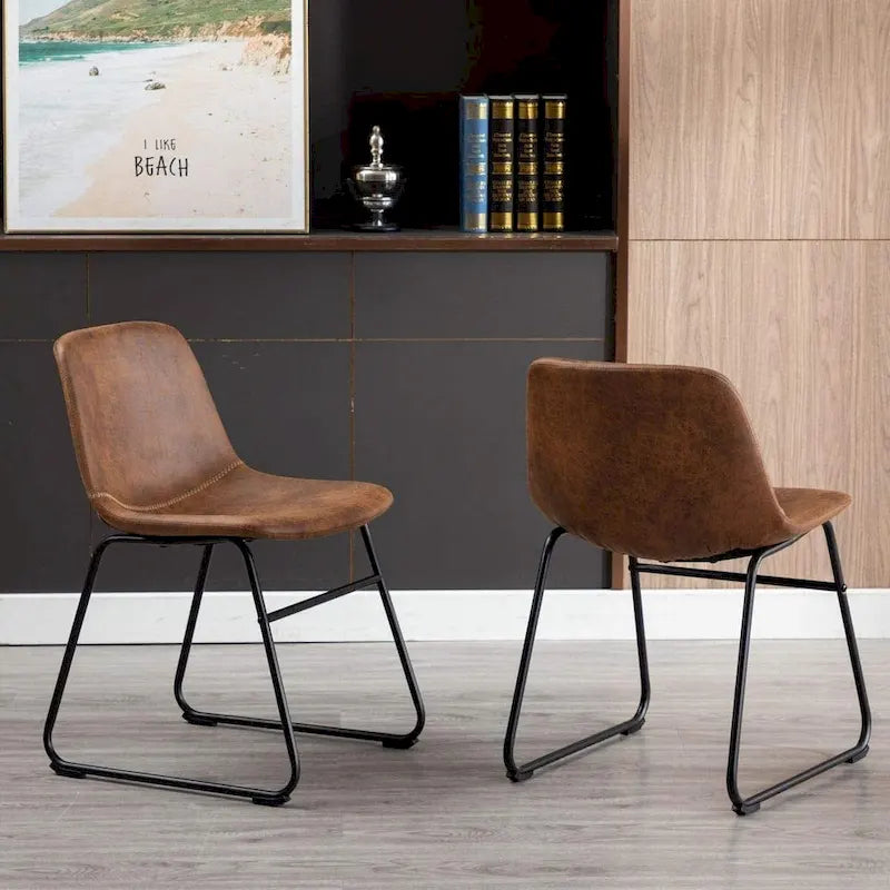 Set of 2 Synthetic Leather Upholstered Dining Chairs with Metal Frame