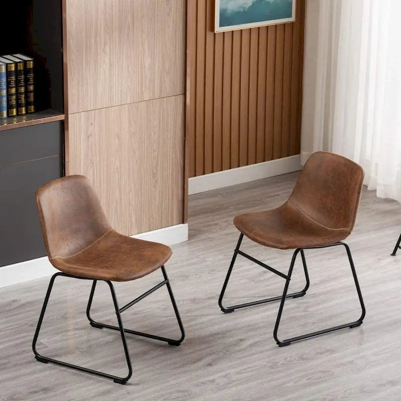 Set of 2 Synthetic Leather Upholstered Dining Chairs with Metal Frame