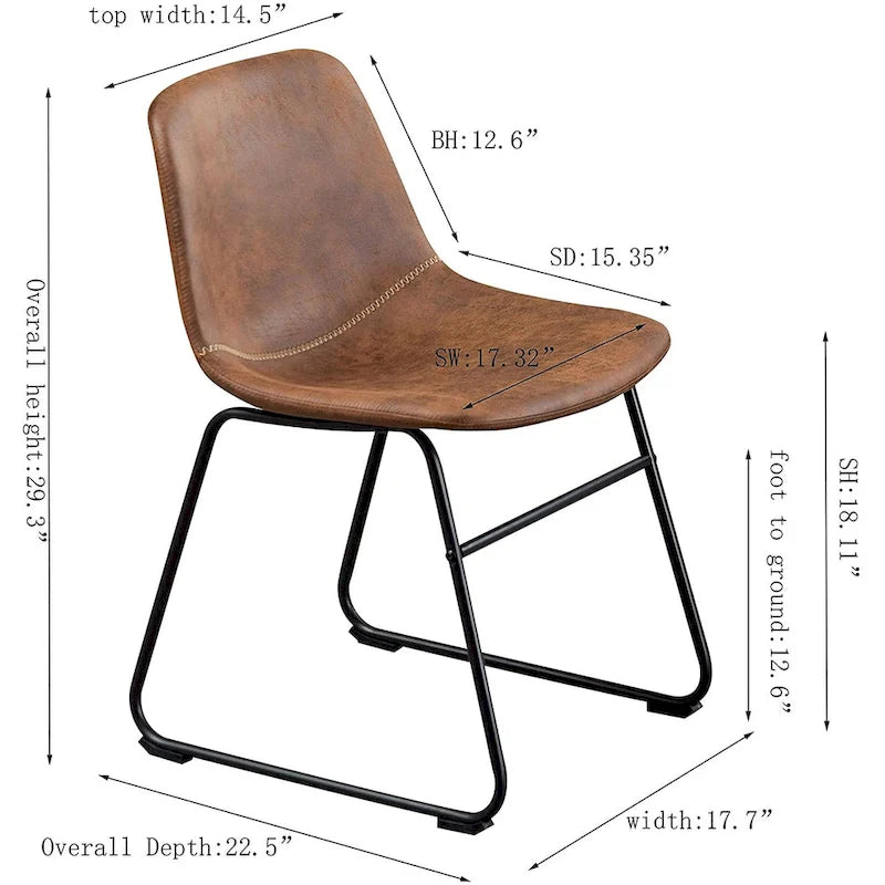 Set of 2 Synthetic Leather Upholstered Dining Chairs with Metal Frame