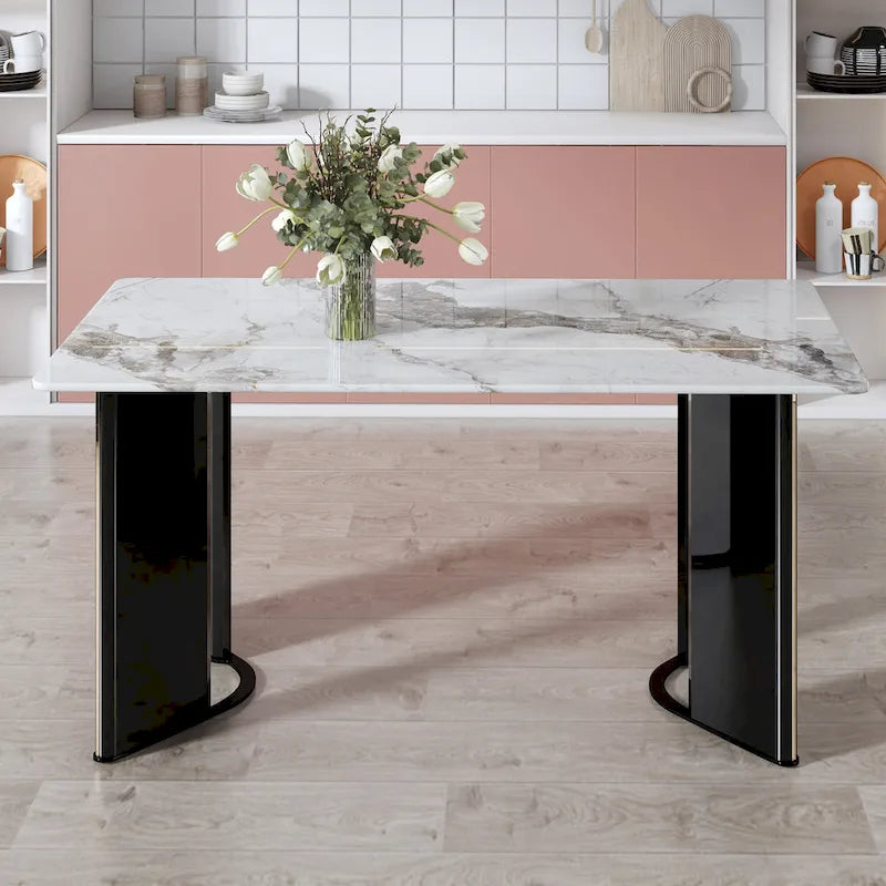 White Imitation Marble Rectangular Dining Table - White Marble