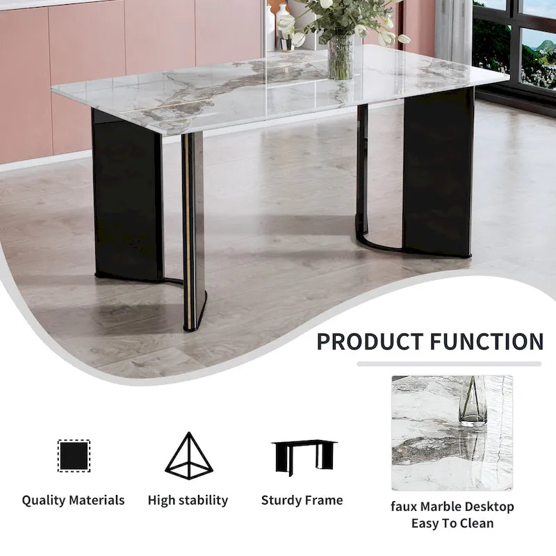 White Imitation Marble Rectangular Dining Table - White Marble