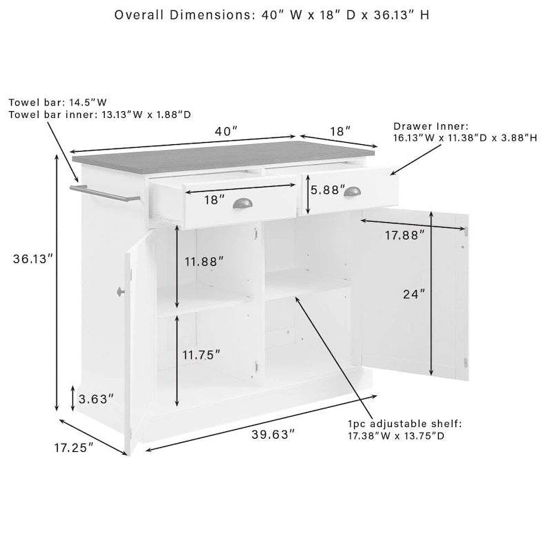 Coastal Kitchen Island - 18D x 40W x 36.13H