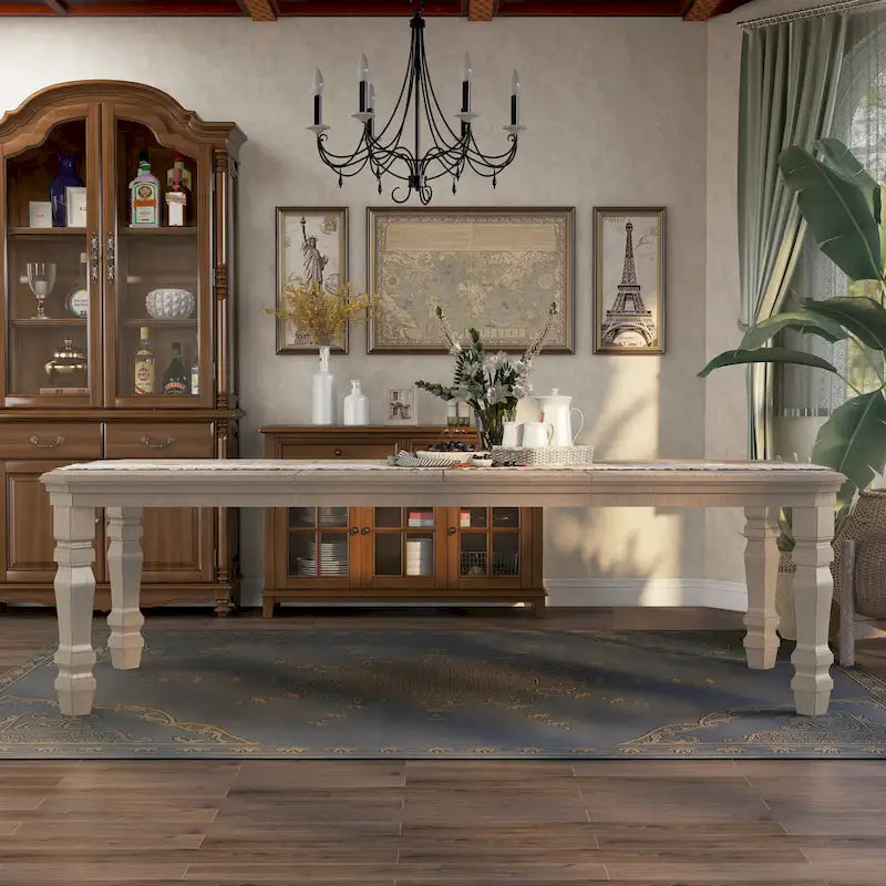 White 100-Inch Wood Expandable Dining Table