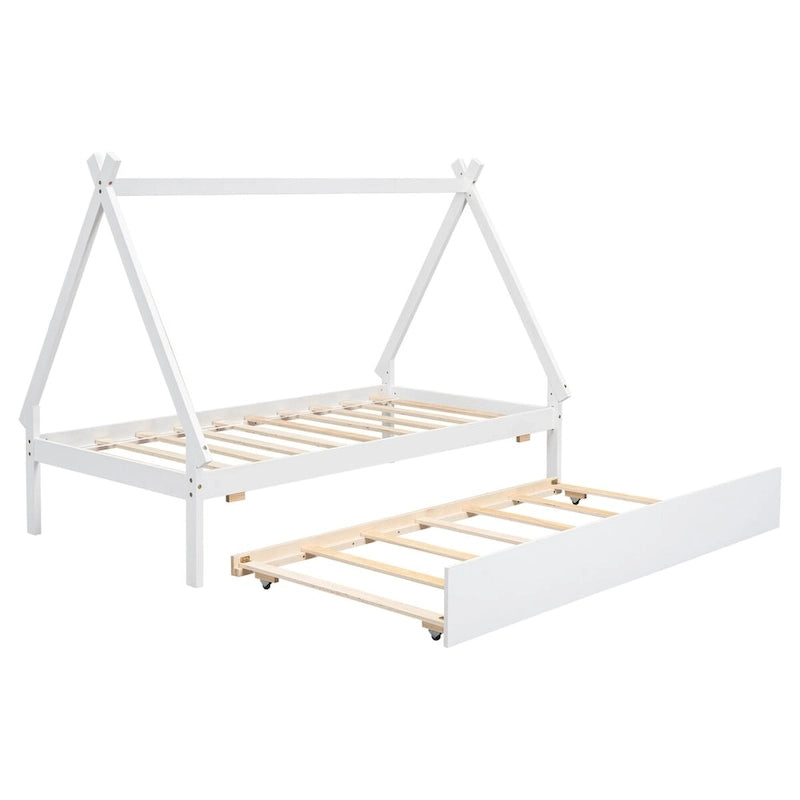 Twin size Tent Floor Teepee Bed with Trundle for bedroom