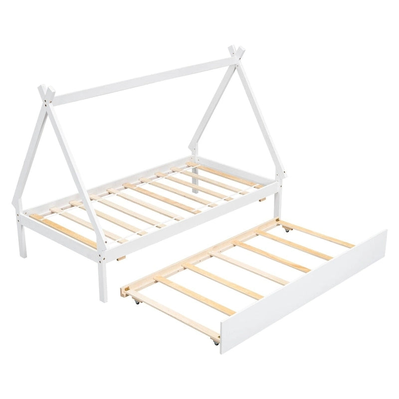 Twin size Tent Floor Teepee Bed with Trundle for bedroom