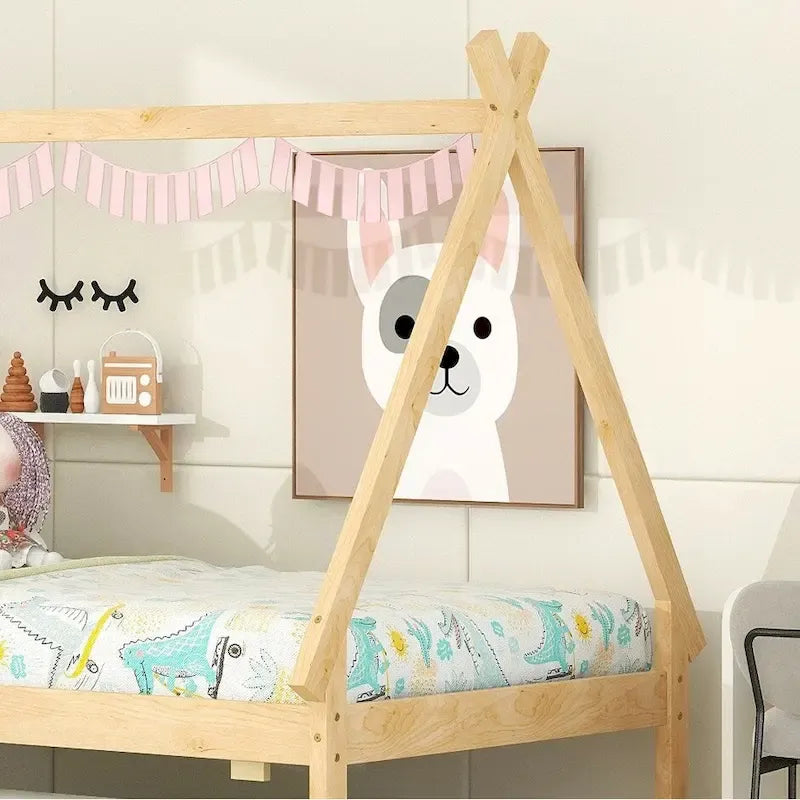 Twin size Tent Floor Teepee Bed with Trundle for bedroom
