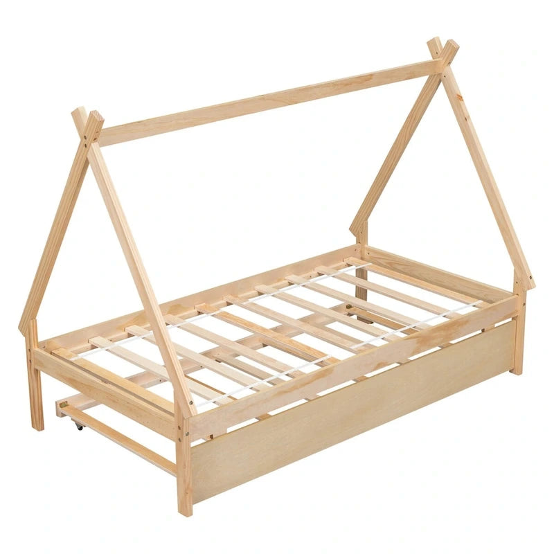 Twin size Tent Floor Teepee Bed with Trundle for bedroom