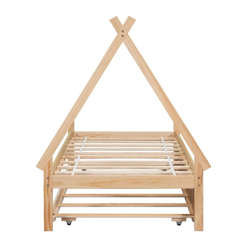 Twin size Tent Floor Teepee Bed with Trundle for bedroom